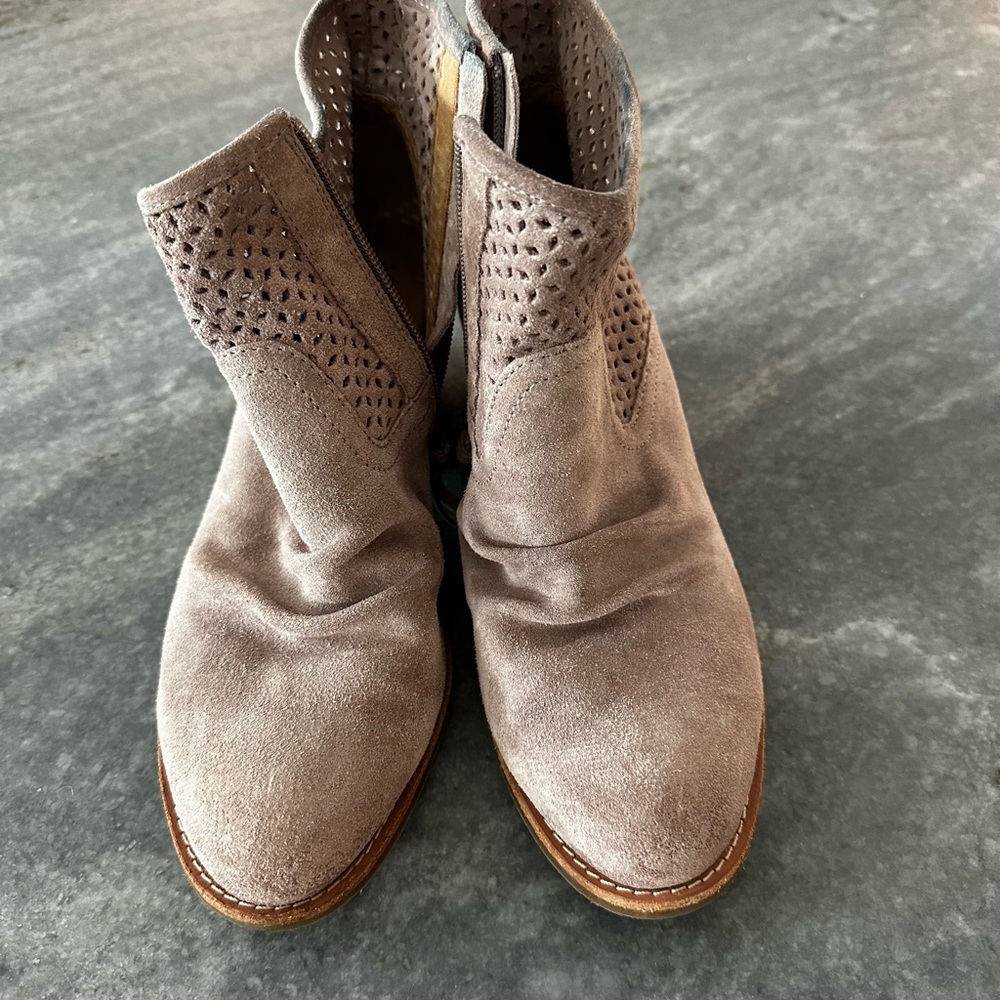 Sofft Women's Taupe Suede Ankle Boots - Stylish Perforated Design